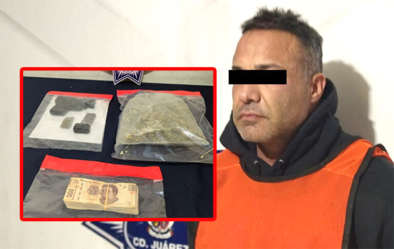 Arrestan a sujeto por promoción de conductas ilícitas; le aseguran marihuana y un arma de fuego calibre 9 milímetros
