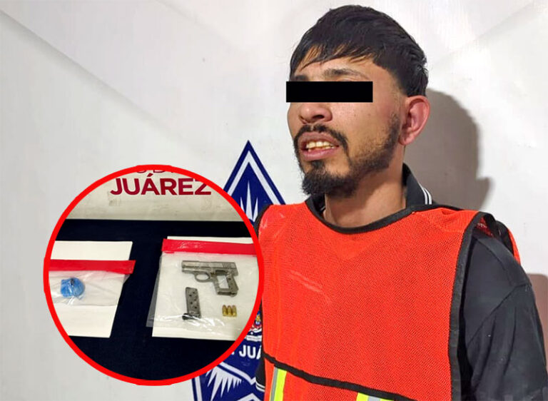 Arrestan a sujeto en posesión de cristal y un arma de fuego calibre 380
