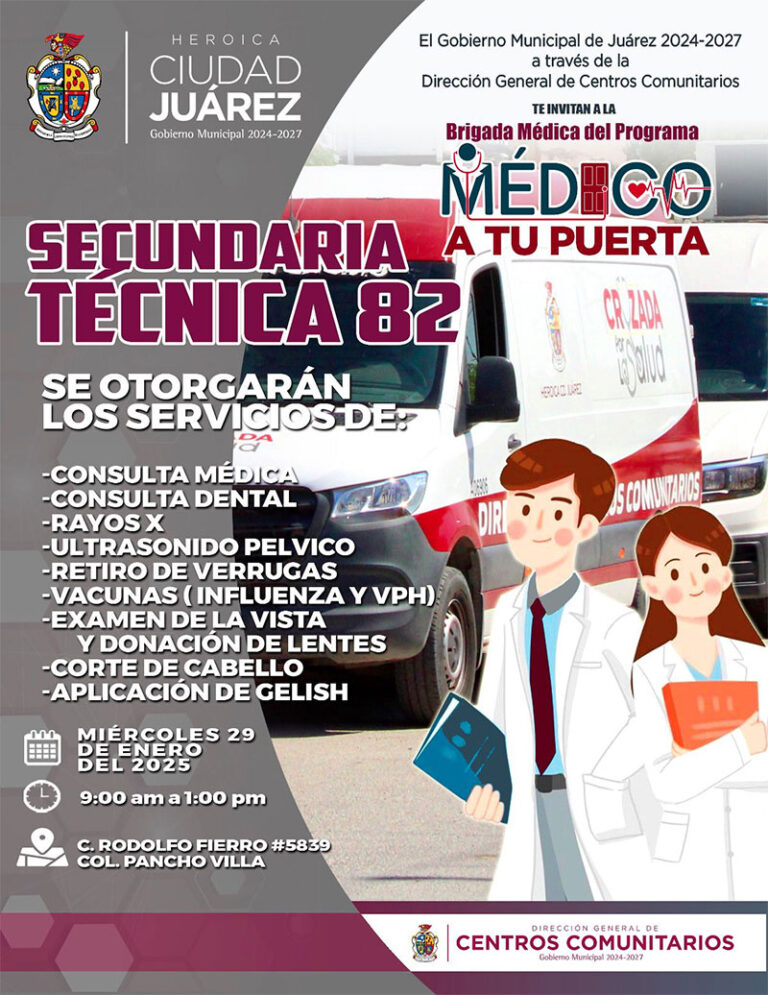 Brigada Médico a tu Puerta ofrecerá mañana servicios gratuitos en la Secundaria Técnica 82
