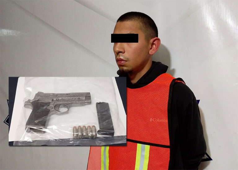 Detienen a un sujeto en posesión de un arma de fuego calibre 40 abastecida con cinco cartuchos útiles