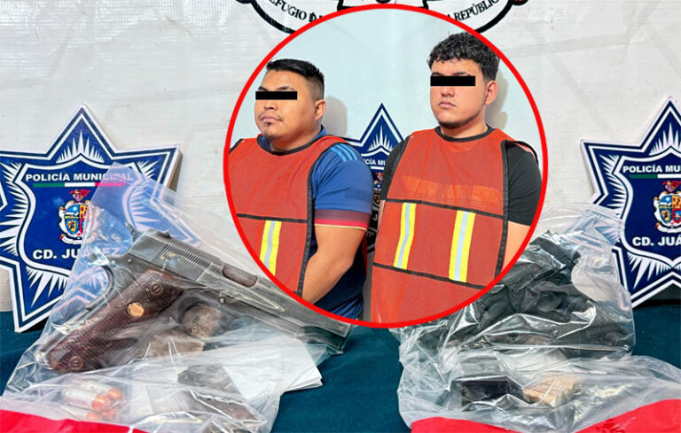 Policías Municipales detienen a dos sujetos en posesión de dos armas de fuego