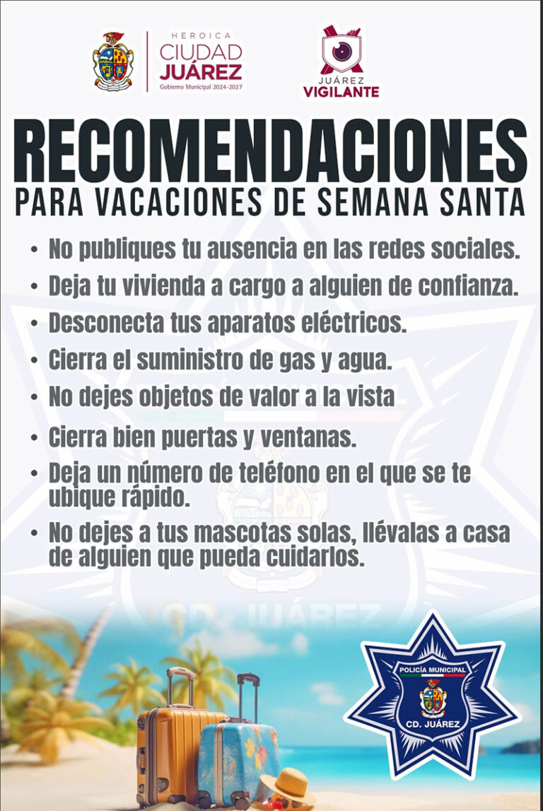 Emite SSPM recomendaciones al salir de casa en vacaciones de Semana Santa
