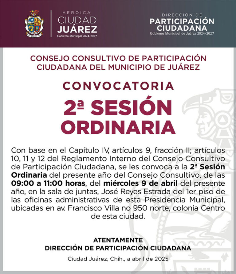 Invitan a la segunda sesión ordinaria del Consejo Consultivo de Participación Ciudadana