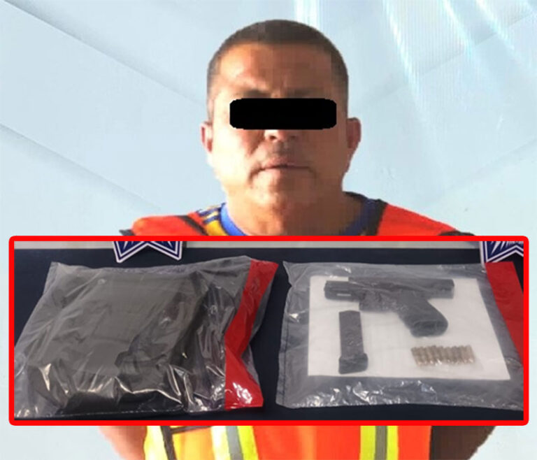 Detienen a sujeto en posesión de un arma de fuego calibre 9 milímetros