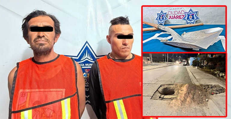 Policías Municipales sorprenden a dos sujetos dañando el patrimonio municipal con pala y pico