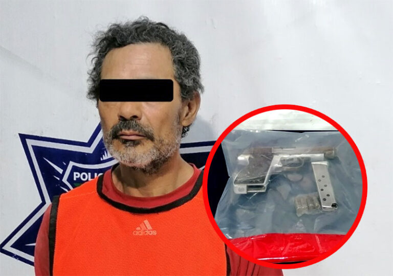 Policías Municipales detienen a hombre con un arma de fuego calibre 9 milímetros