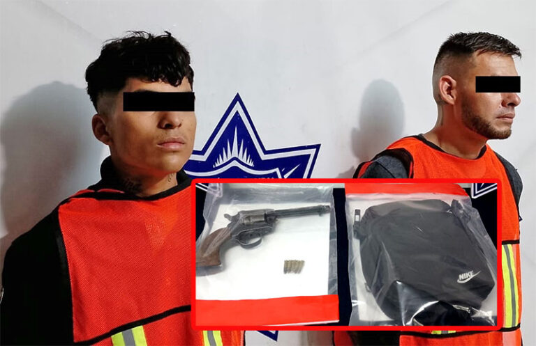 Detienen a dos sujetos en posesión de un revólver calibre .22