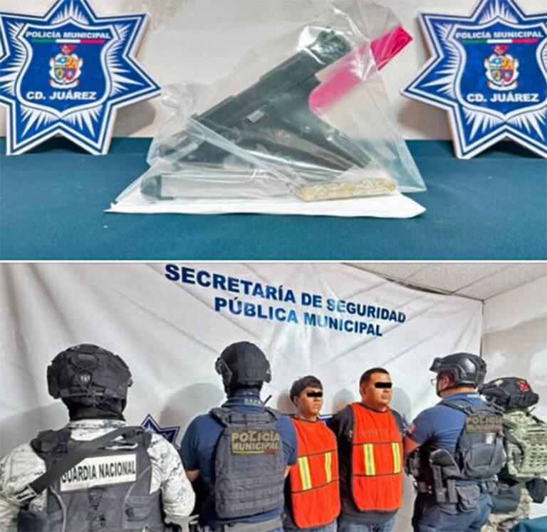 Policías Municipales en conjunto con Guardia Nacional y Defensa Nacional capturaron a dos sujetos armados