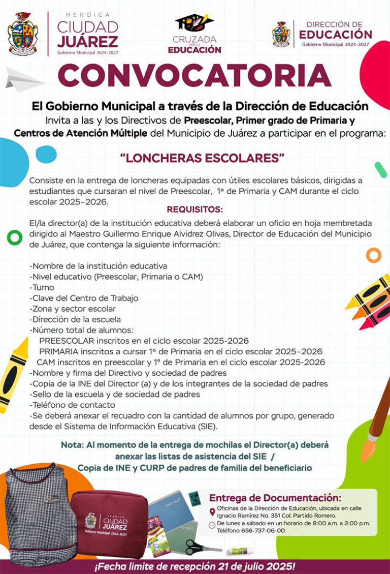 Dirección de Educación lanza convocatoria para entrega de loncheras escolares