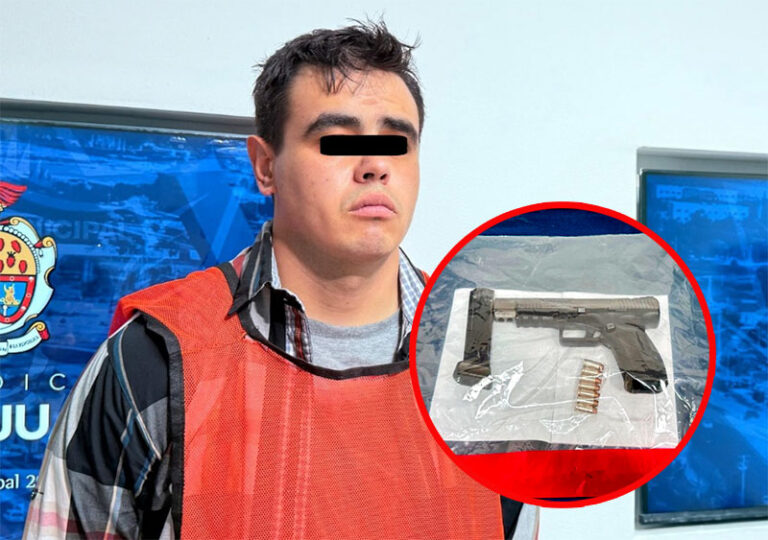 Municipales detienen a un sujeto con arma calibre 9mm