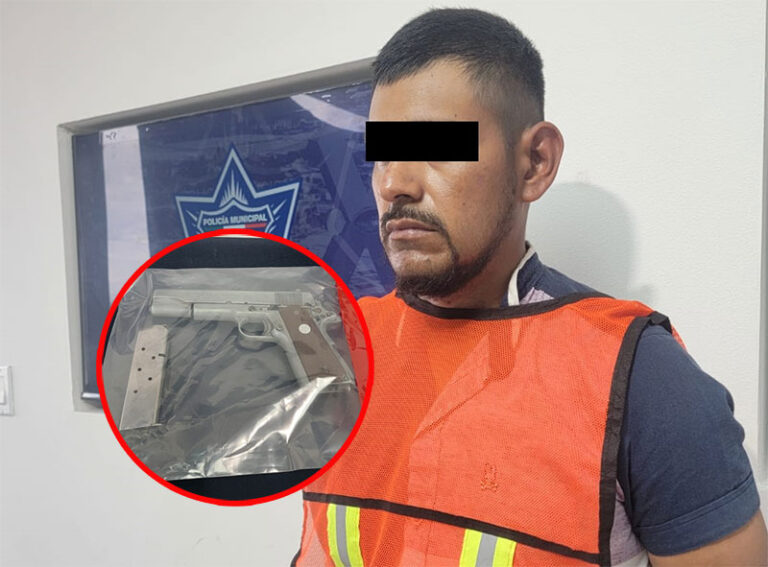 Detienen a un sujeto en posesión de una pistola calibre .45