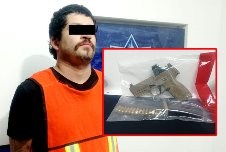 Policías Municipales detienen a sujeto en posesión de un arma de fuego calibre 9 milímetros 
