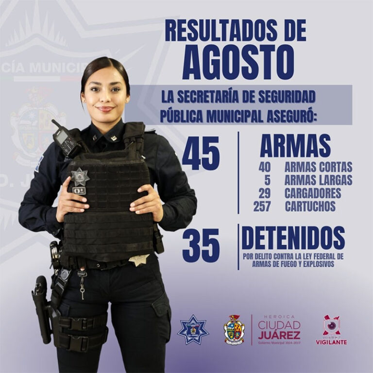 Da a conocer la SSPM que durante el mes de agosto se aseguraron 45 armas de fuego