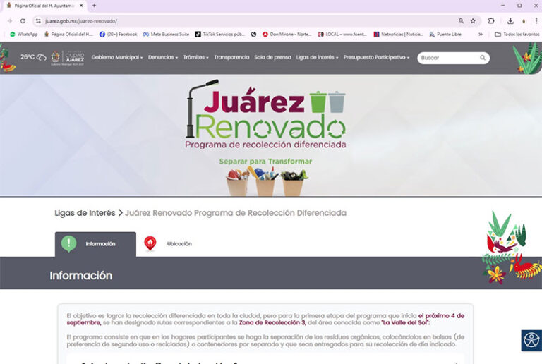 Habilitan portal para el programa “Juárez Renovado” de recolección diferenciada de basura