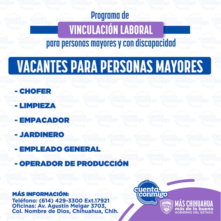 Gobierno del Estado ofrece nuevas vacantes laborales para personas mayores
