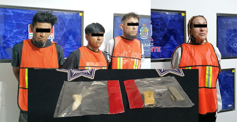 Detienen a tres sujetos y una mujer en posesión de un arma de fuego calibre .25