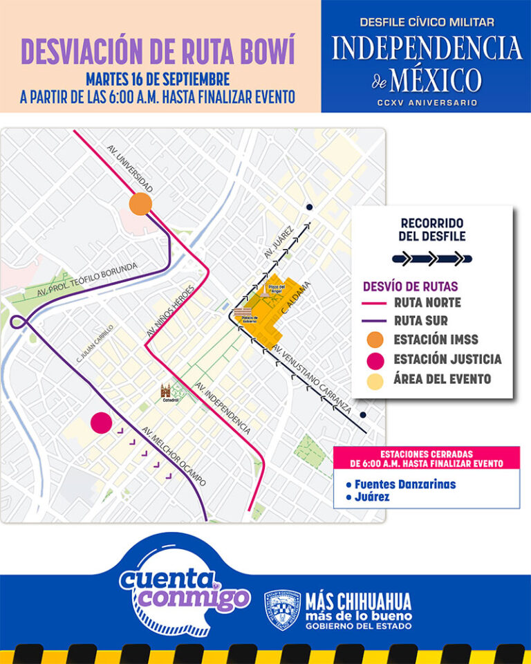 Anuncia OTV desvío de la ruta troncal del Bowí por desfile del 16 de septiembre