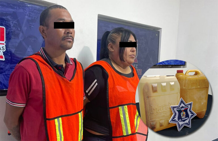 Detienen a pareja acusado por robo de combustible; masculino resultó con orden de aprehensión por secuestro