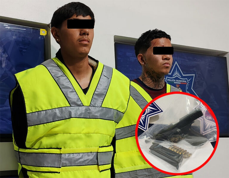 Detienen a dos sujetos acusados por robo con violencia de vehículo; aseguran una pistola calibre 9 milímetros
