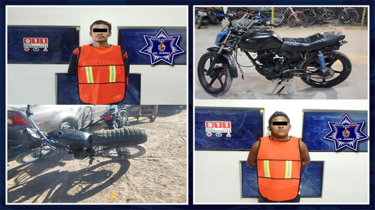 Arrestan a dos sujetos que tripulaban motocicletas con las series alteradas