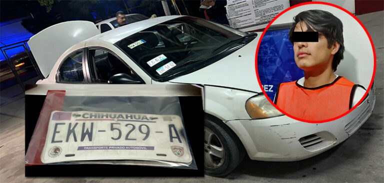 Arrestan a sujeto en posesión de vehículo con placas sobrepuestas
