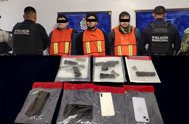 Tras operativo interinstitucional se aseguran dos armas de fuego y cartuchos con la detención de tres sujetos