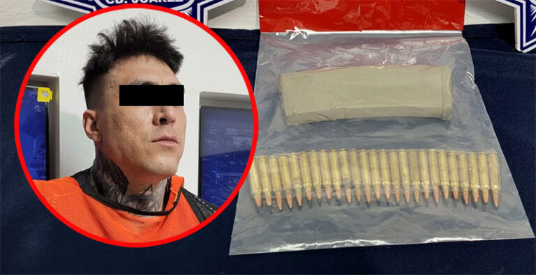 Arrestan a sujeto en posesión de cargador para arma larga abastecido con 25 cartuchos útiles