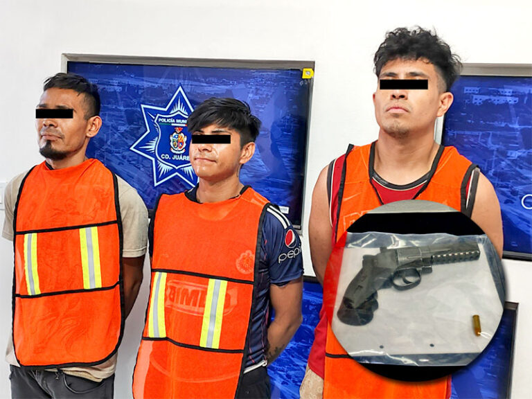 Aseguran un arma de fuego con la detención de tres sujetos; uno de ellos resultó con orden de aprehensión