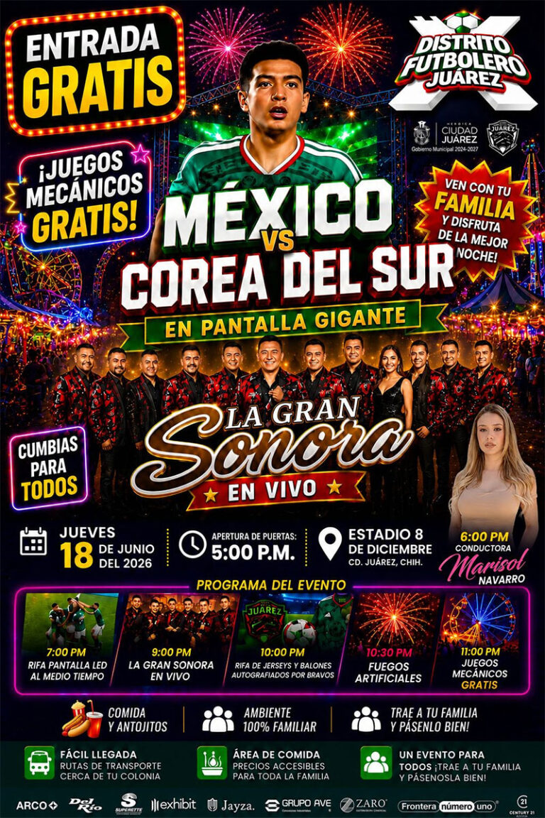 Invita Municipio a disfrutar del partido México vs Corea del Sur en el Distrito Futbolero Juárez