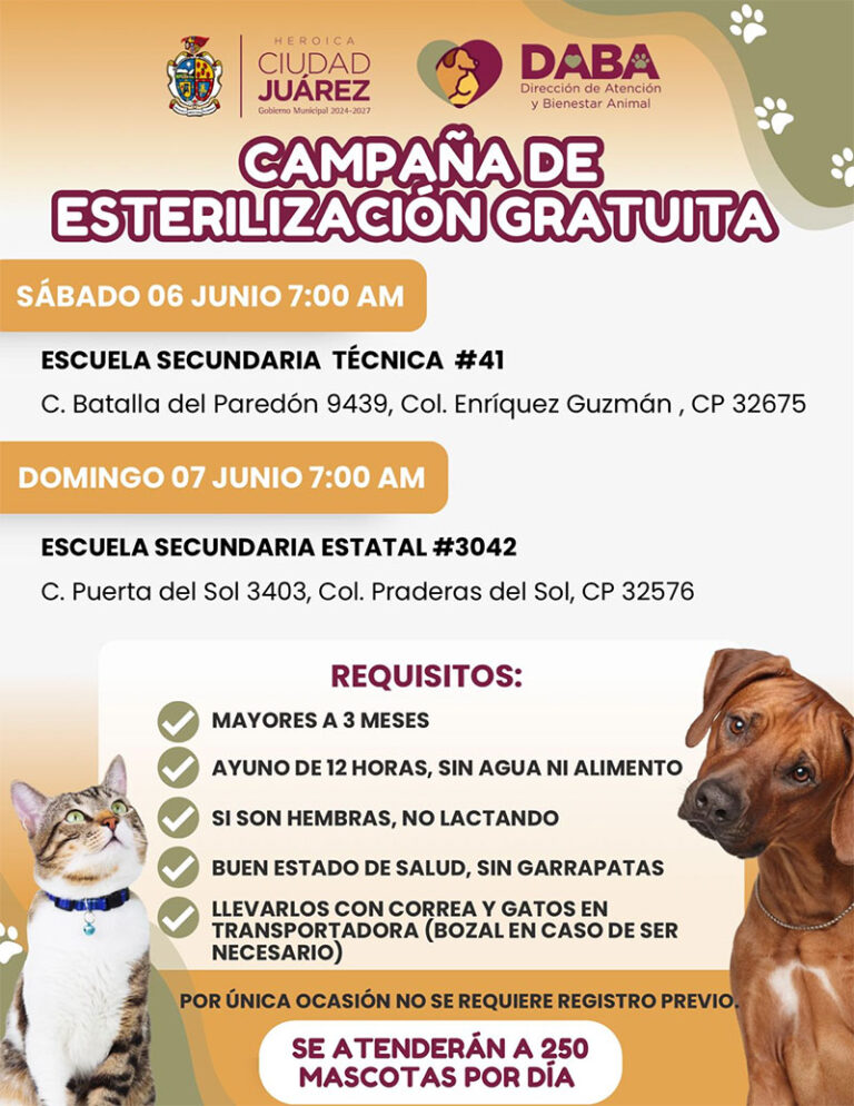 Llevará DABA campaña de esterilización gratuita a las colonias Enríquez Guzmán y Praderas del Sol