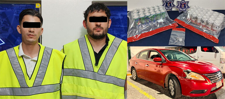 Policías Municipales detienen a dos hombres por robo y daños en bar de plaza comercial