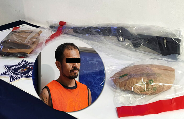 Policías Municipales detienen a un sujeto con un rifle calibre .22 y más de 200 gramos de marihuana en la colonia Terranova