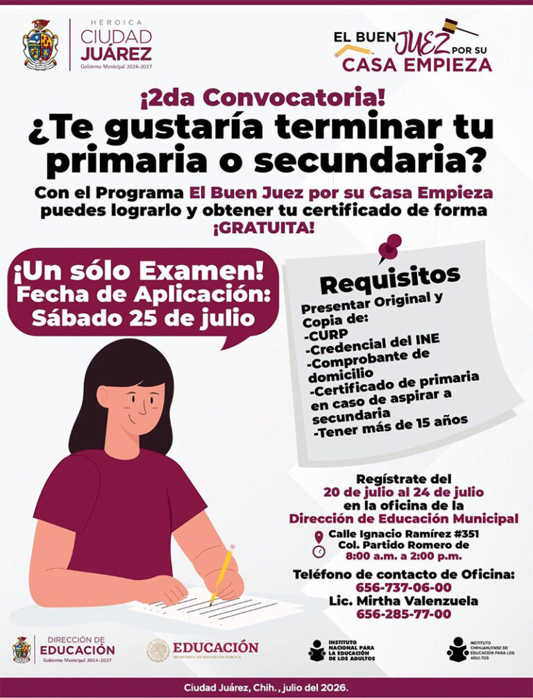 Invita Gobierno Municipal a concluir la primaria o secundaria con un solo examen
