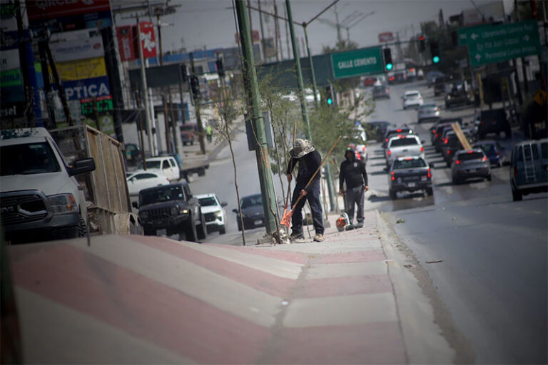 Dan mantenimiento al camellón central de la avenida De los Aztecas