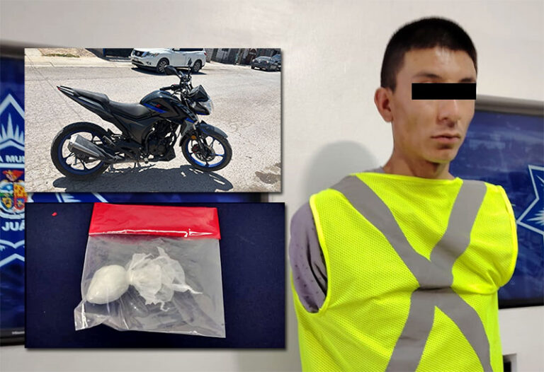 Sujeto es detenido en posesión de cristal a bordo de una motocicleta robada