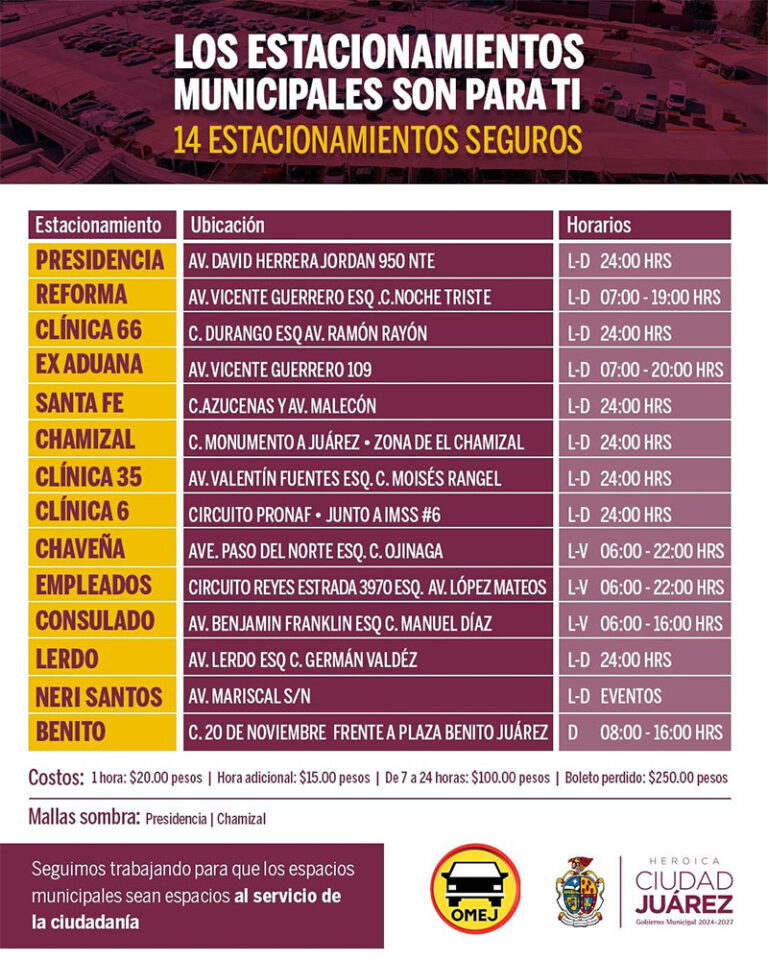 Invita la OMEJ a juarenses a utilizar los estacionamientos municipales