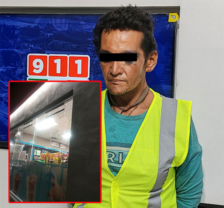 Sujeto en estado de ebriedad es detenido tras quebrar cristales de negociación