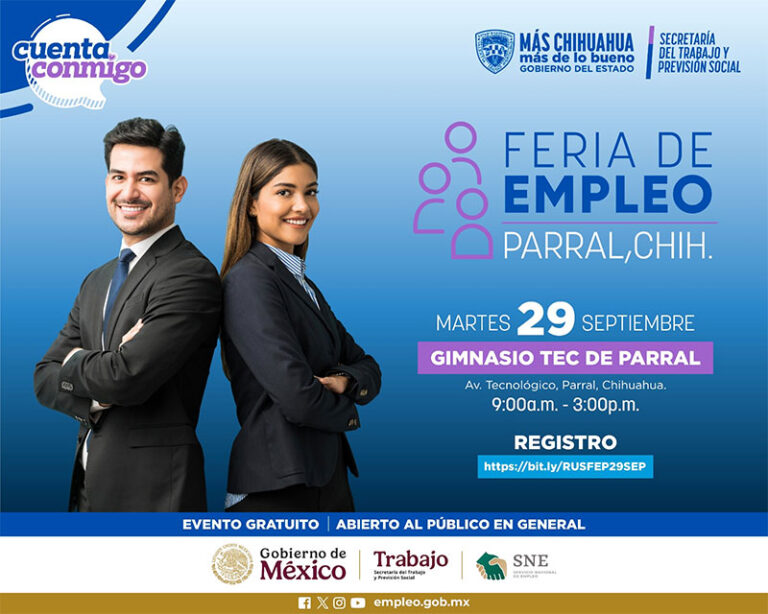 Invita STPS a la Feria de Empleo en Parral, se ofertarán más de mil empleos