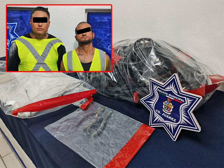 Policías municipales detienen a dos sujetos por robo de cableado