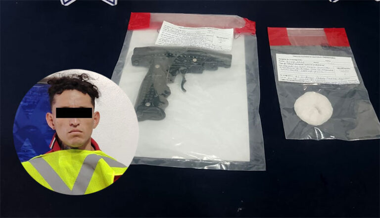 Detienen a sujeto por delitos contra la salud y le aseguran arma de fuego hechiza