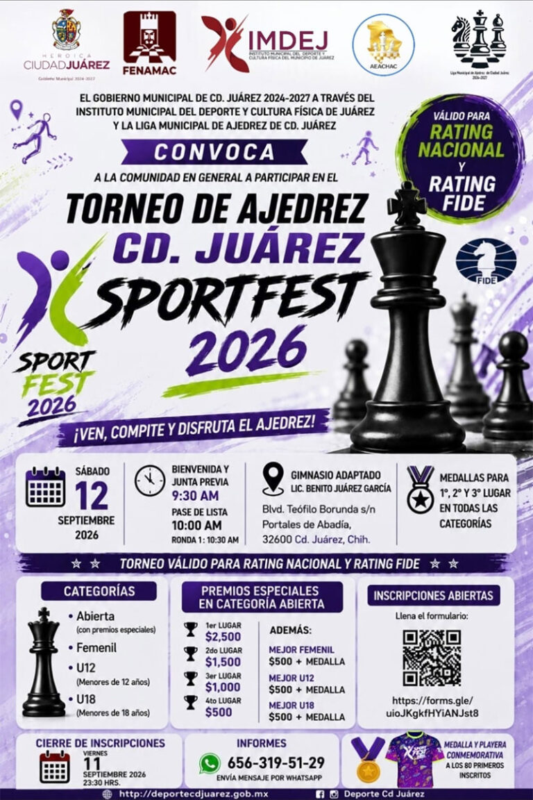 Últimos días para inscribirse al Torneo de Ajedrez del SportFest 2026