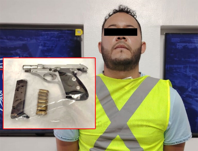 Detienen a sujeto en posesión de arma de fuego calibre 380