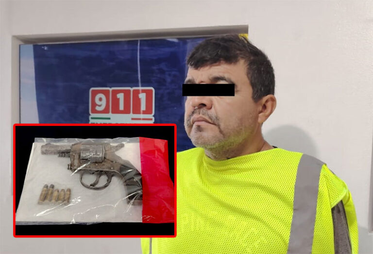 Tras obstruir labor policial sujeto es detenido; le aseguran un arma de fuego tipo revólver