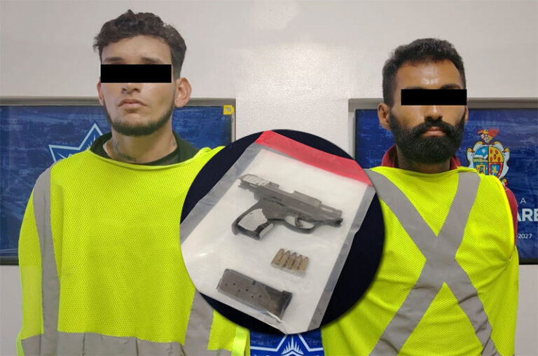 Policía Municipal asegura un arma de fuego con la detención de dos hombres